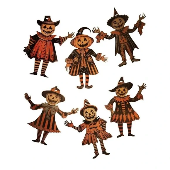 Vintage Halloween Decor Wood Banner 6PCS  Spooky Bunting Decor Pumpkin Skeleton - Picture 6 of 6